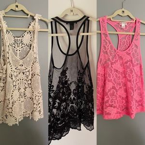 3 Crochet style tank tops